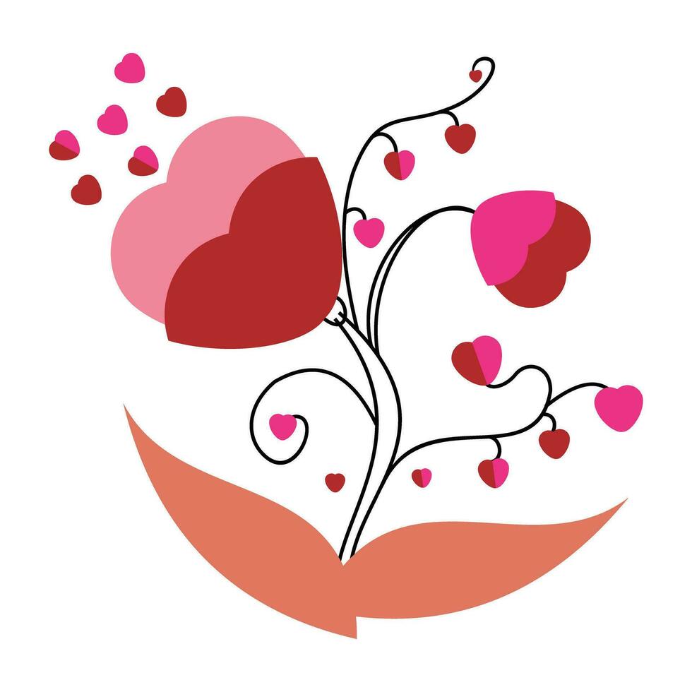 Valentine's Day card with hearts and flowers. Vector illustration