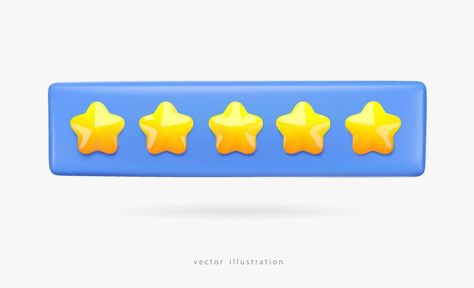 Five stars 3d icon. Feedback rating in the form of stars. Customers evaluate the product, service. Vector illustration