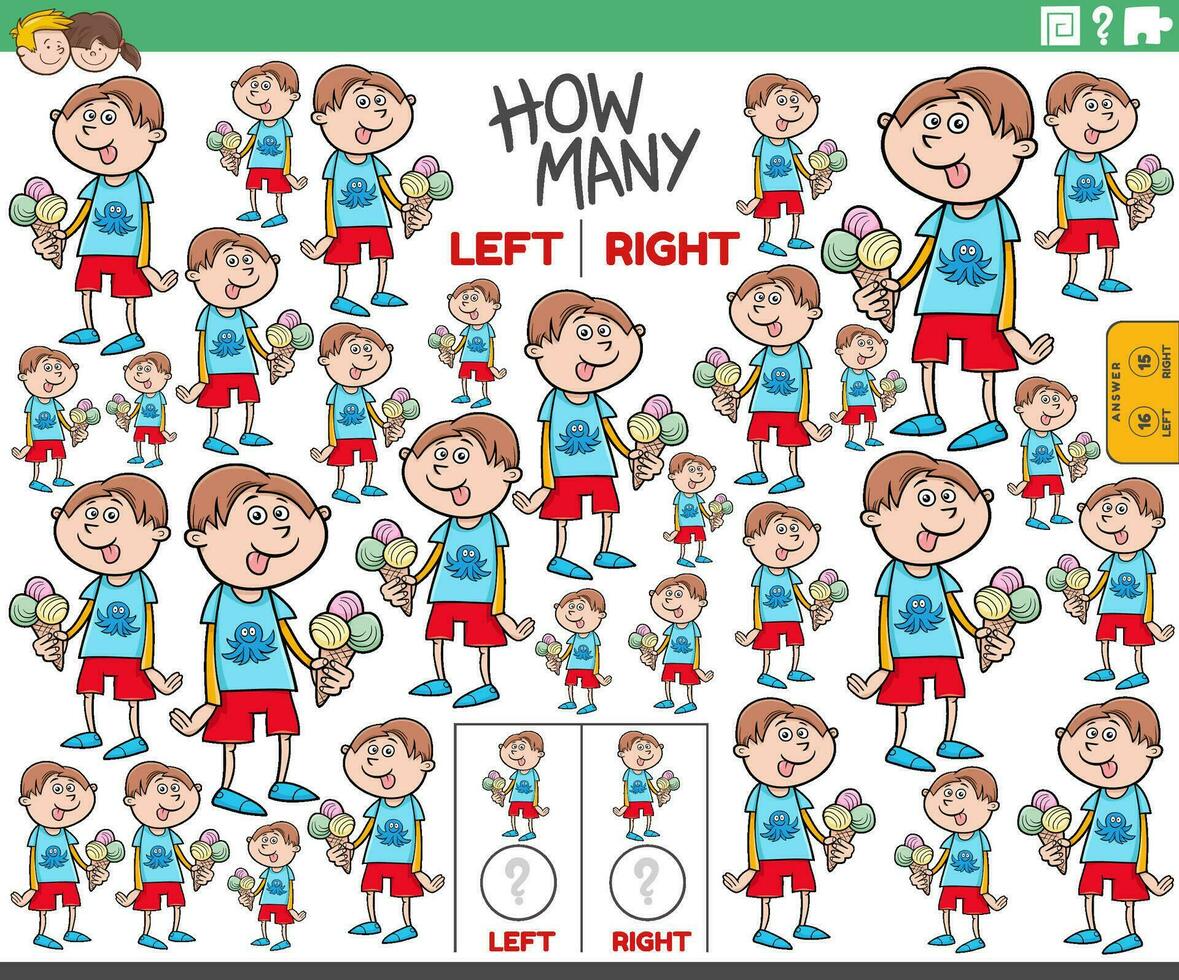 counting left and right pictures of cartoon boy with ice cream vector
