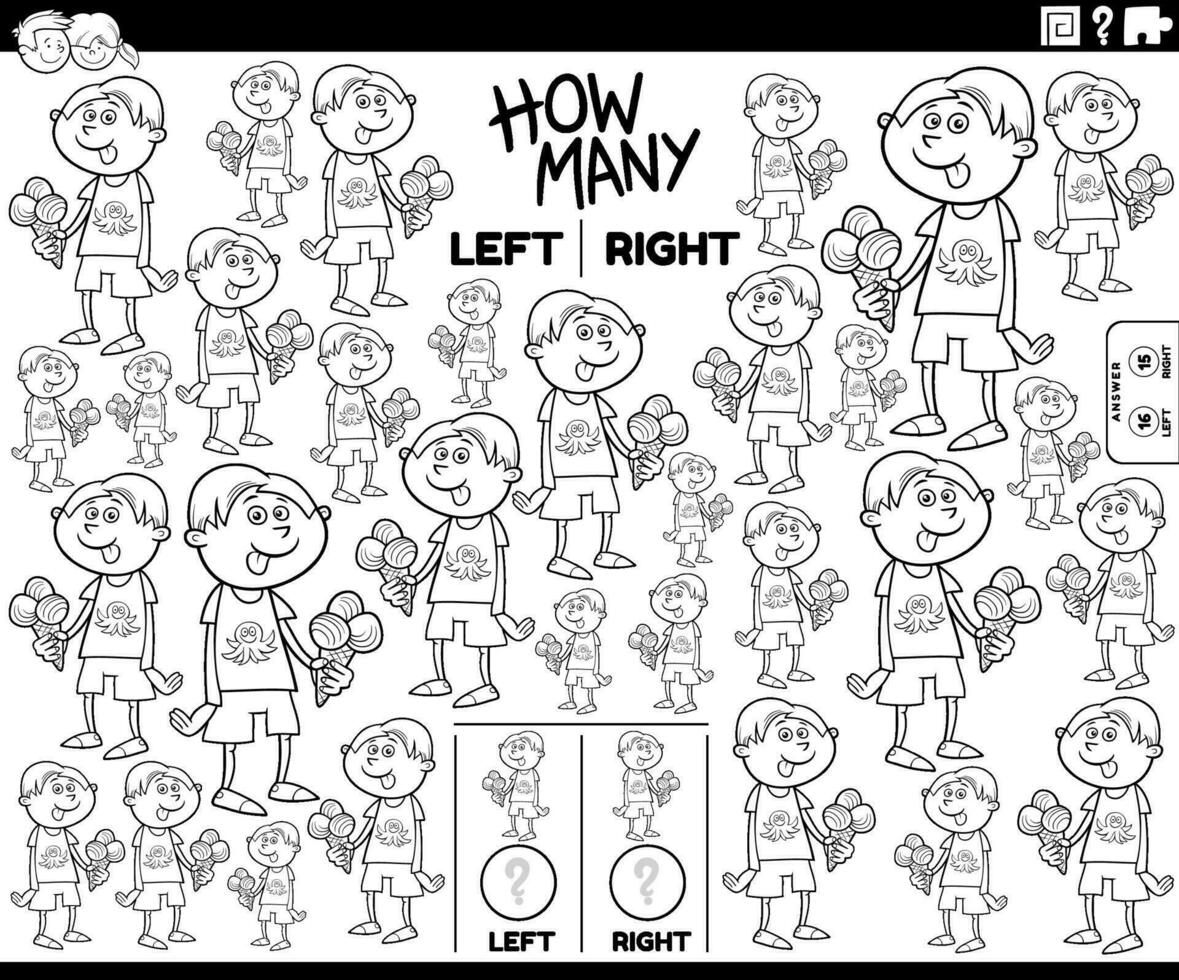 counting left and right pictures of boy with ice cream coloring page vector