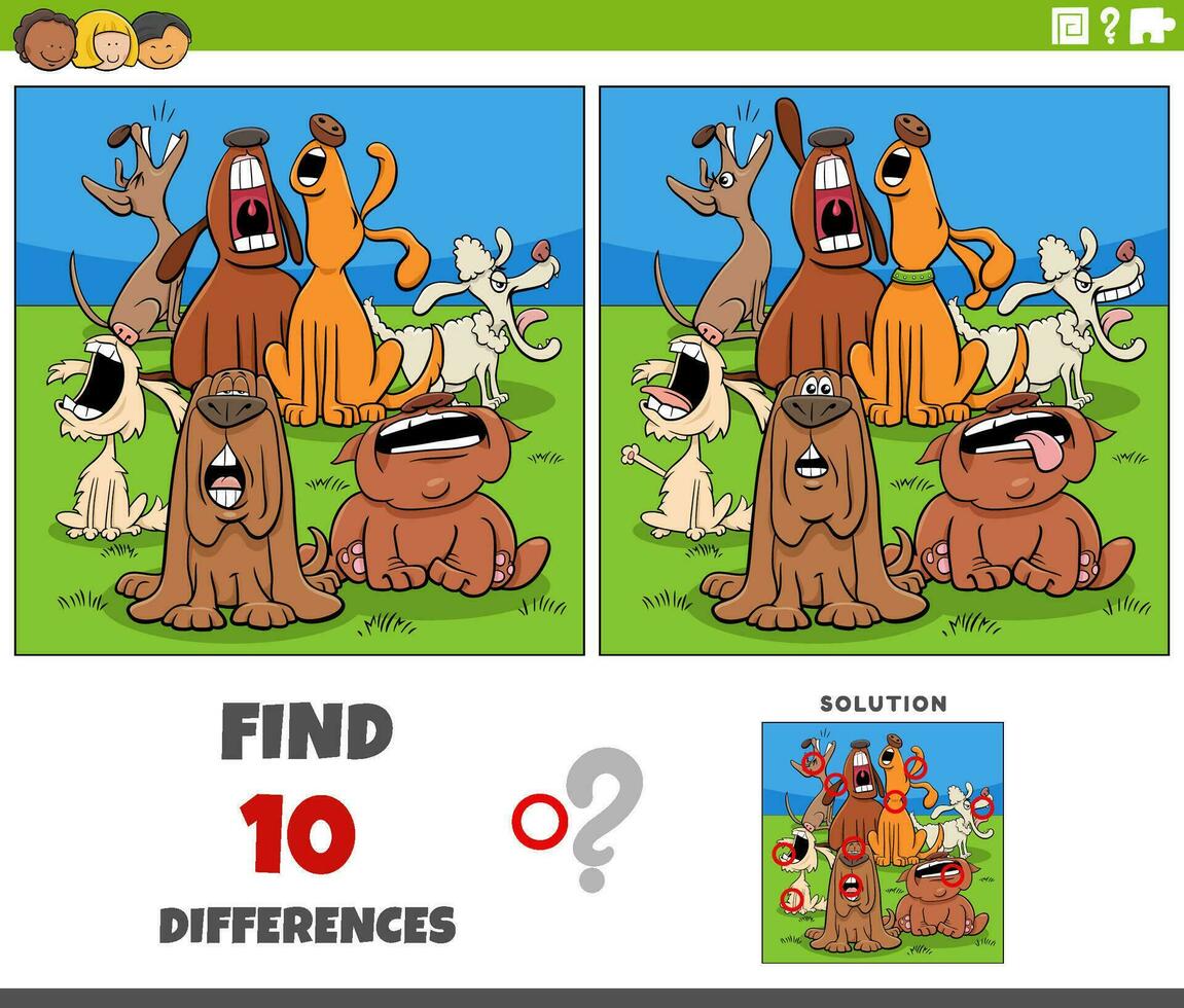 differences activity with cartoon howling dogs animal characters vector