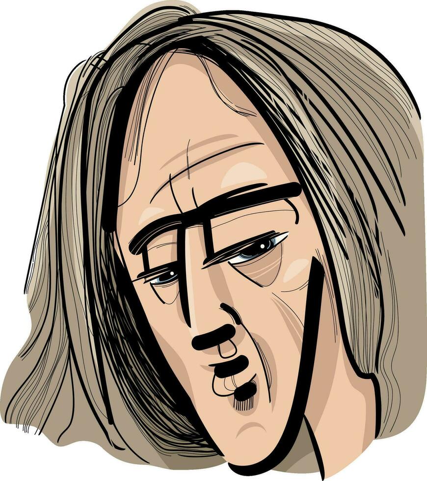 hombre con largo pelo caricatura dibujo ilustración vector