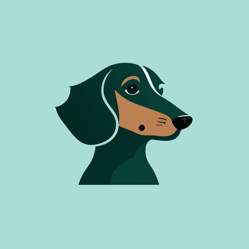 Profile of a dog's head in flat style. Portrait of a hunting dog on a turquoise background, vector illustration.