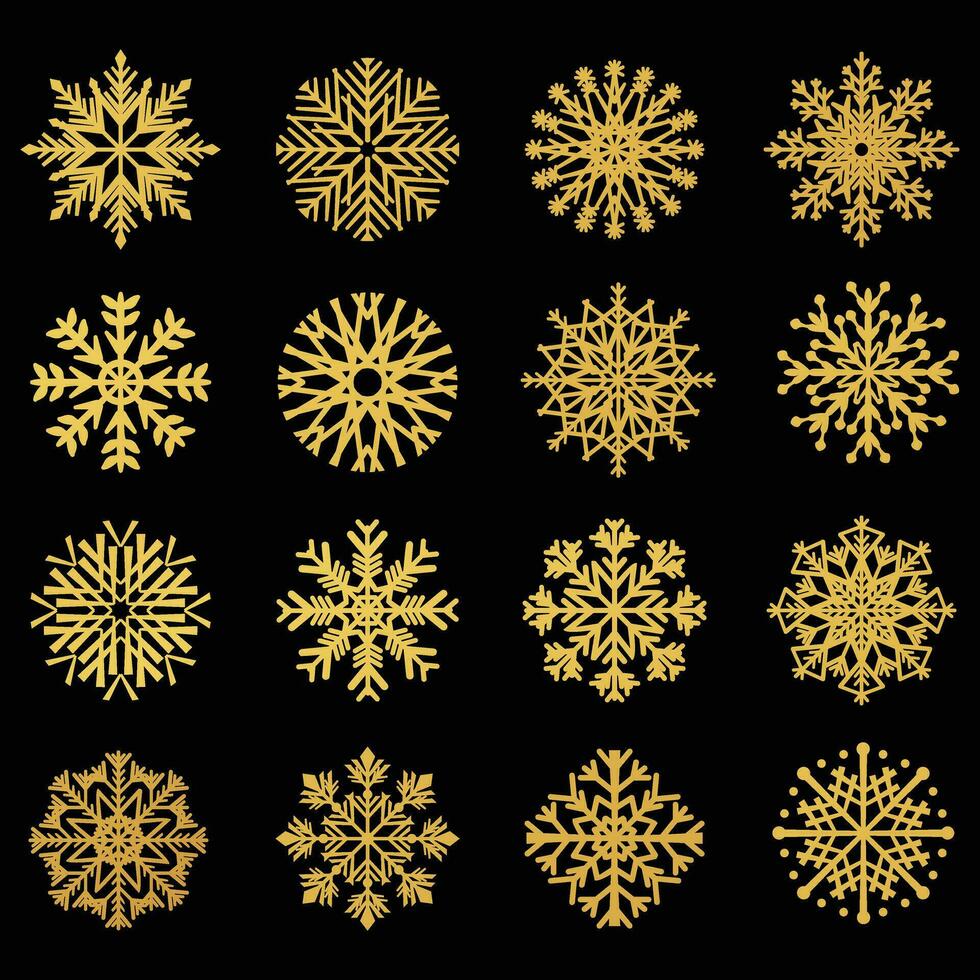 set of winter golden snowflakes vector shapes