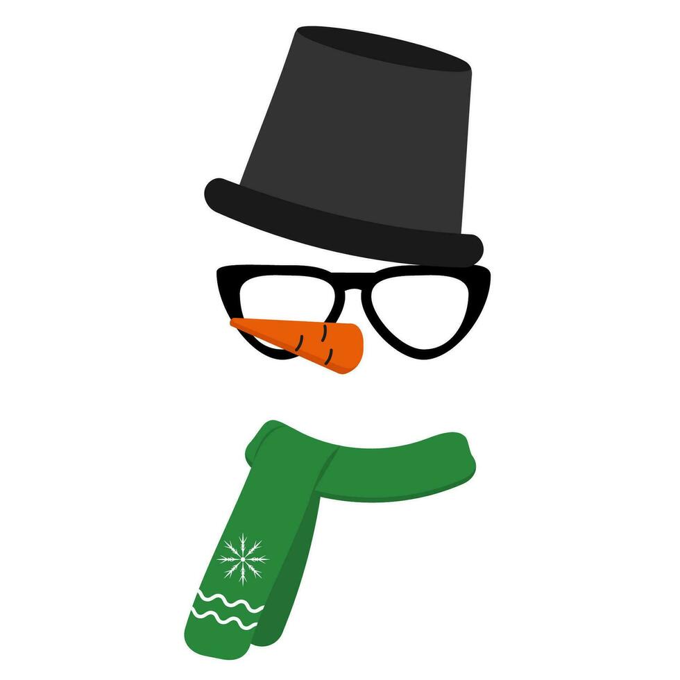 Santa hats, snowman, glasses. New Year cliparts. Props for Christmas photo booth. Vector illustration.