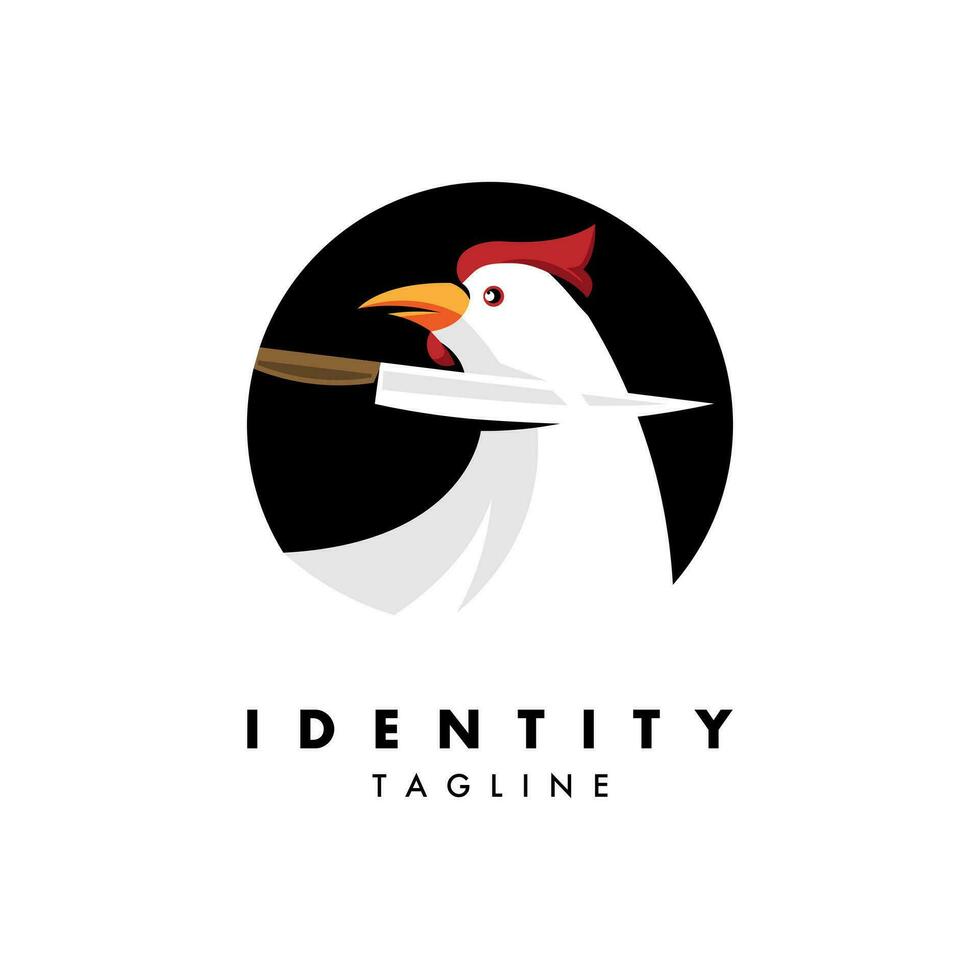 Chicken with knife. Suitable for restaurant logo. Vector of chicken character.