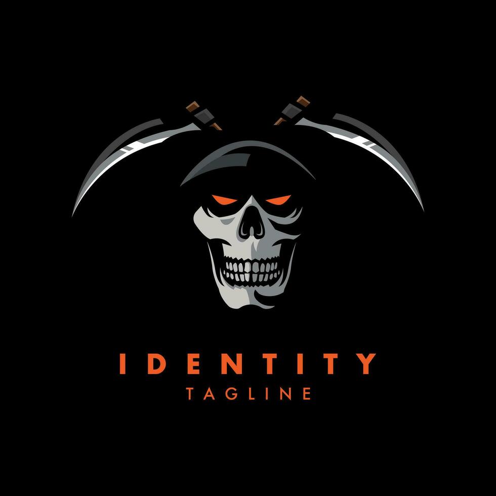 Skull reaper logo with sickle vector