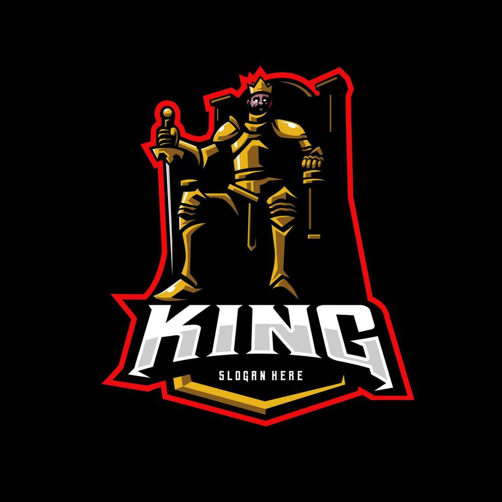 King mascot logo of Ancient Kingdom in Emperor age. The king sits on the royal chair vector