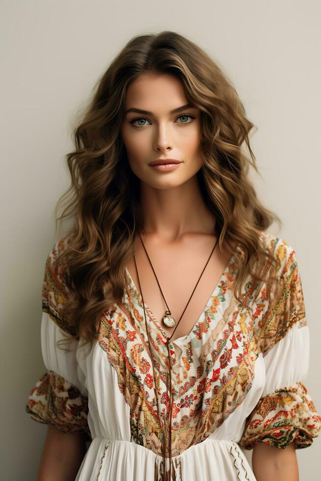 A Beautiful Woman in a Stylish Midi Dress. Ai Generated photo