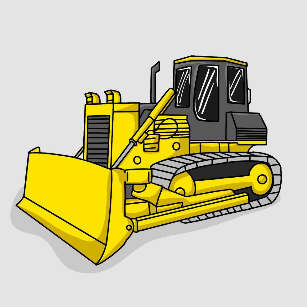 Bulldozer flat vector illustration, isolated image on a gray background, flat design illustration in yellow and black