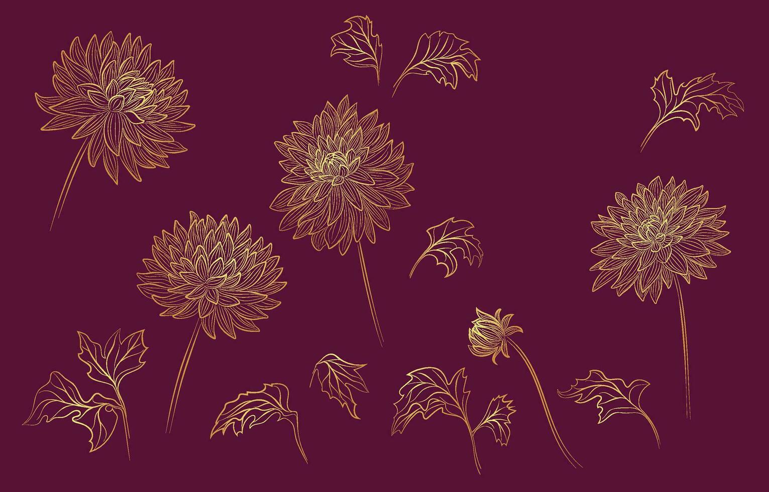 Vector gold linear flower collection