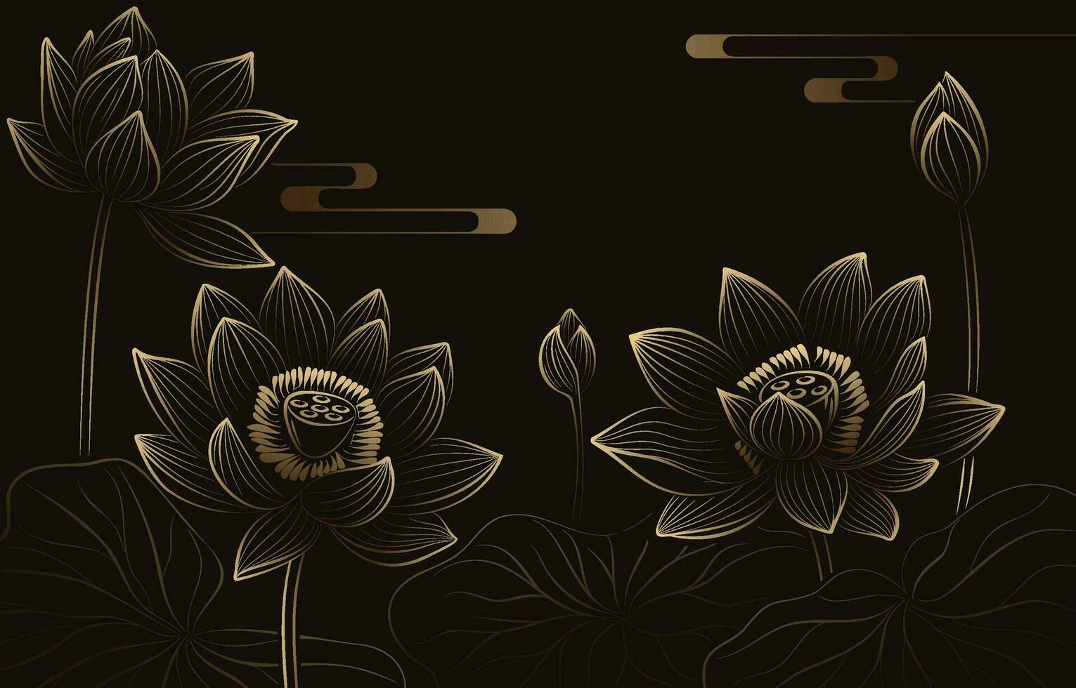 Vector gold linear flower collection