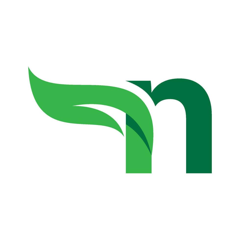 N Initial letter with green leaf logo vector