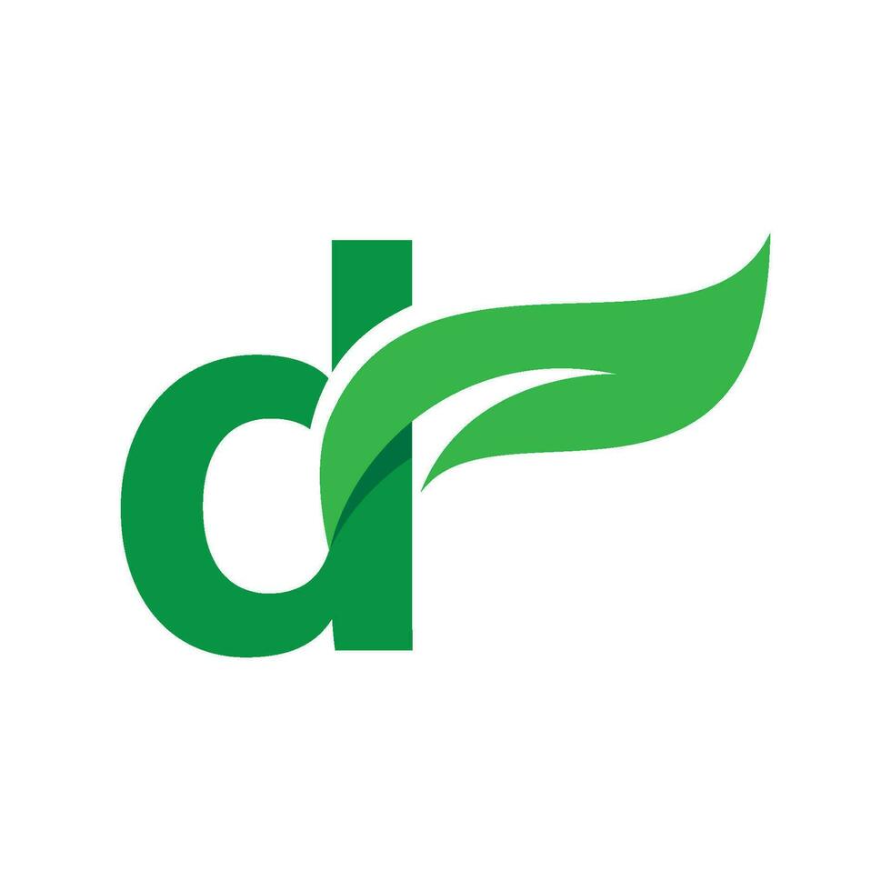 D Initial letter with green leaf logo vector