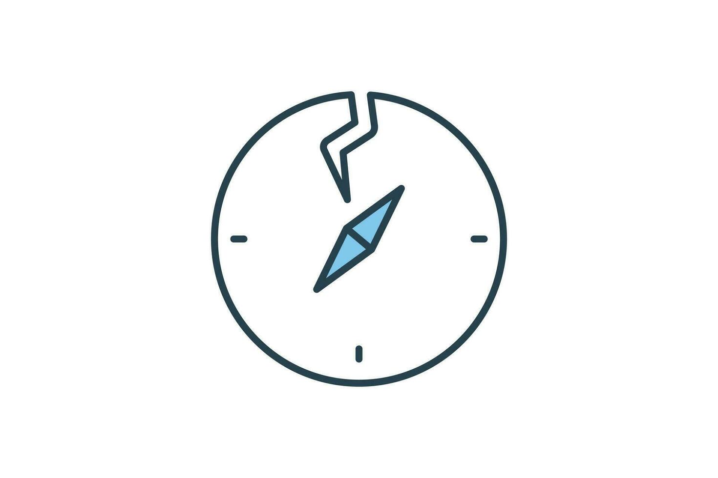 broken compass icon.  confusion in navigation or decision-making. flat line icon style. simple vector design editable