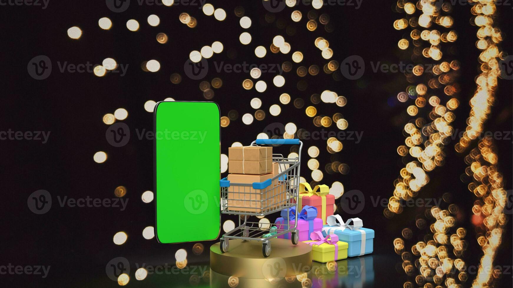 The mobile and shopping cart for online Business 3d rendering. photo