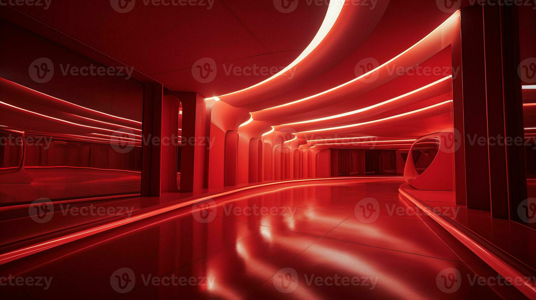 AI generated Empty red futuristic tunnel. Technology Design. photo