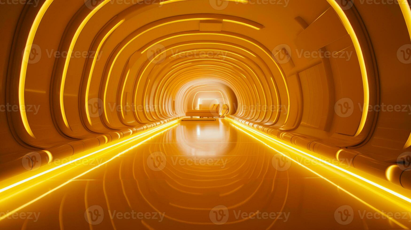AI generated Empty yellow  tunnel. Technology futuristic background. photo