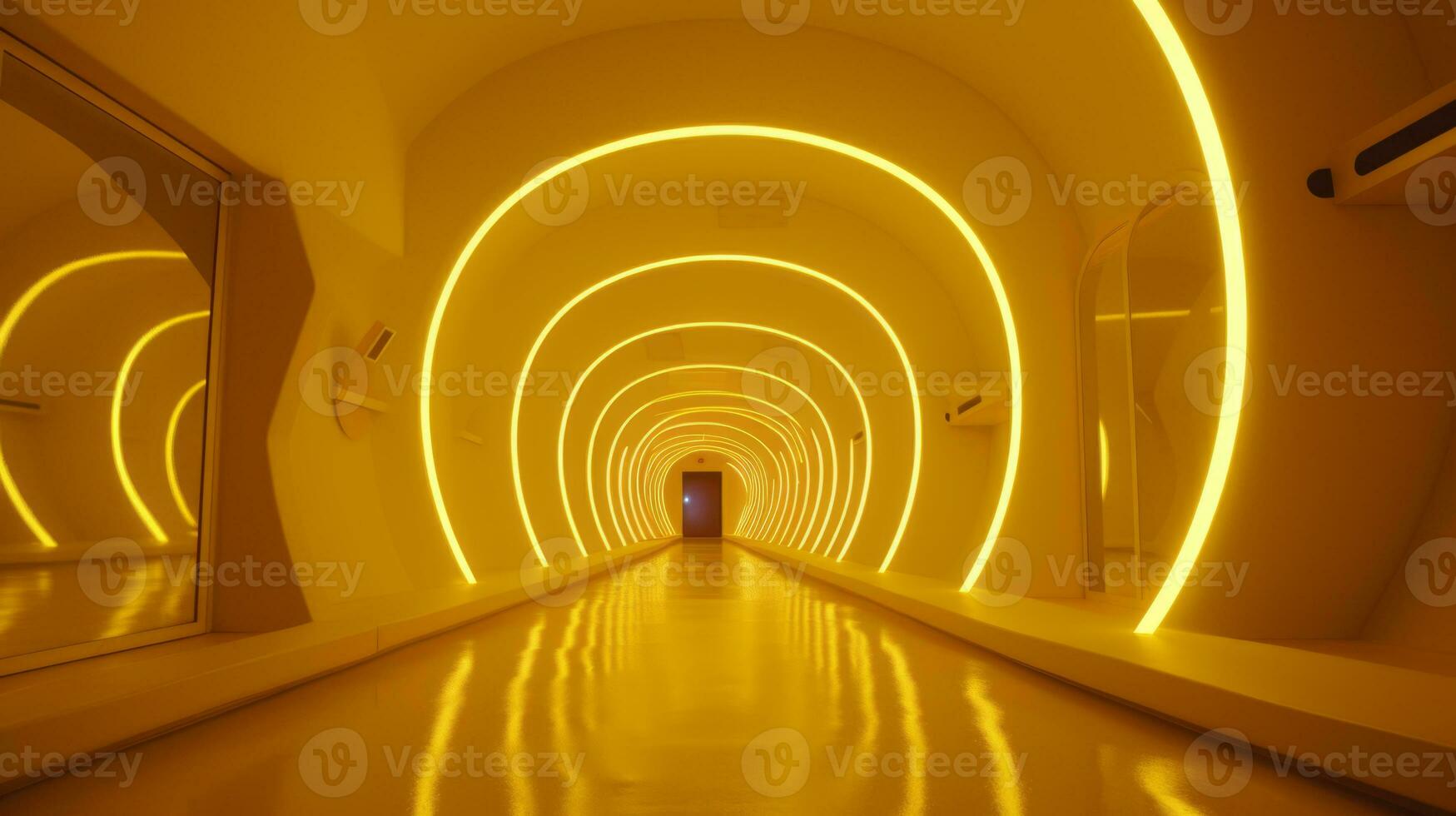 AI generated Empty yellow  tunnel. Technology futuristic background. photo