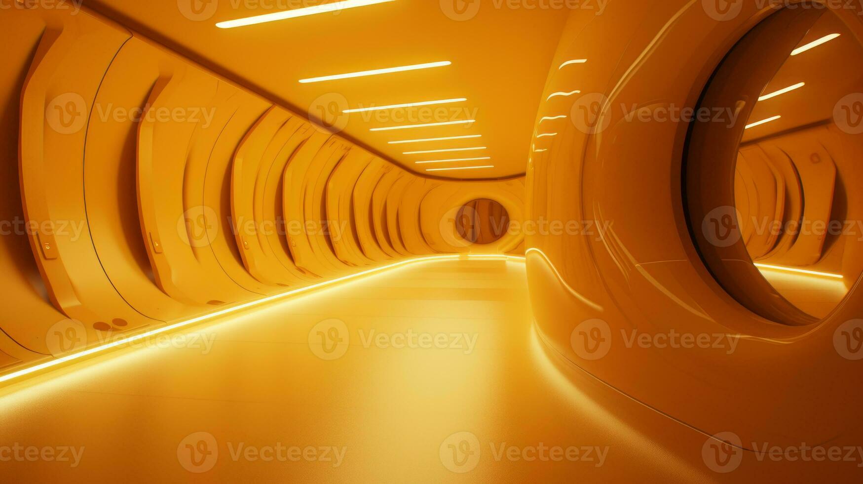 AI generated Empty yellow  tunnel. Technology futuristic background. photo