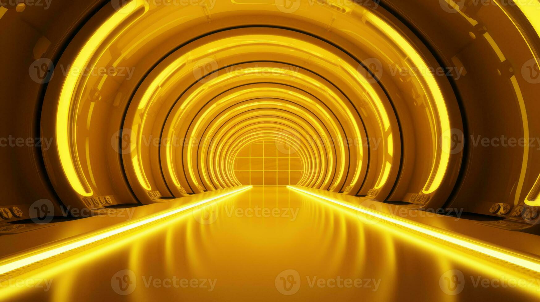 AI generated Empty yellow  tunnel. Technology futuristic background. photo