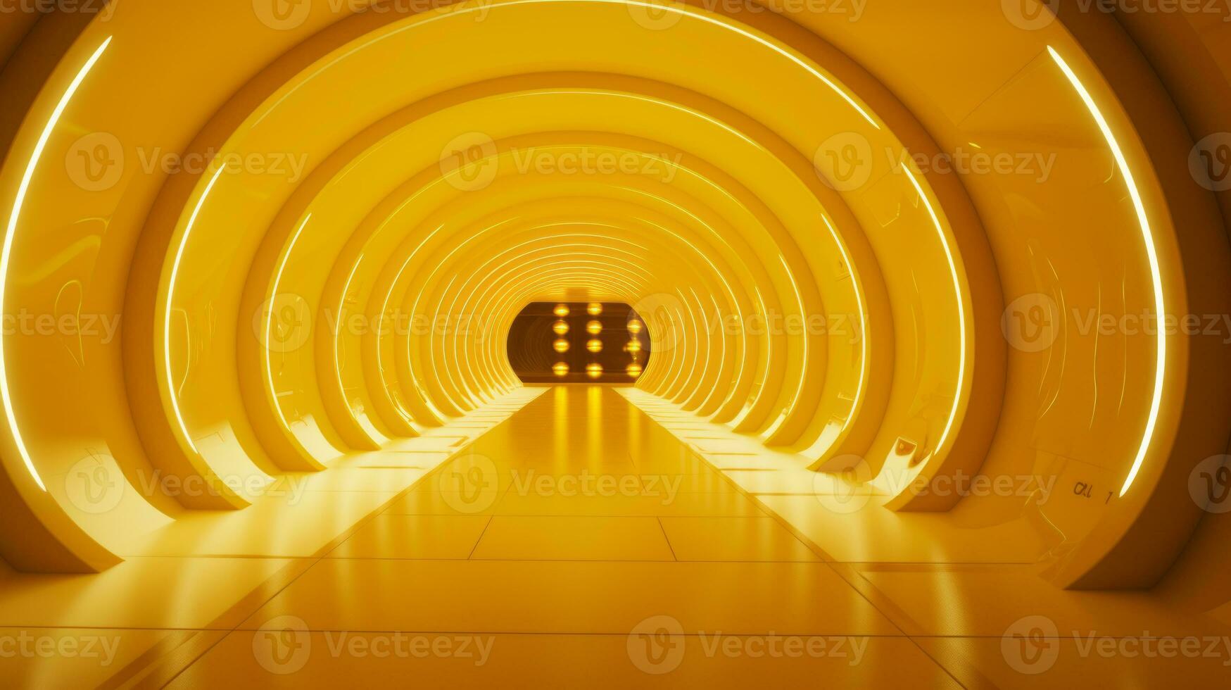 AI generated Empty yellow  tunnel. Technology futuristic background. photo