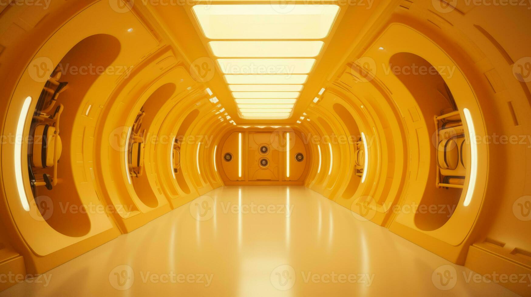 AI generated Empty yellow  tunnel. Technology futuristic background. photo