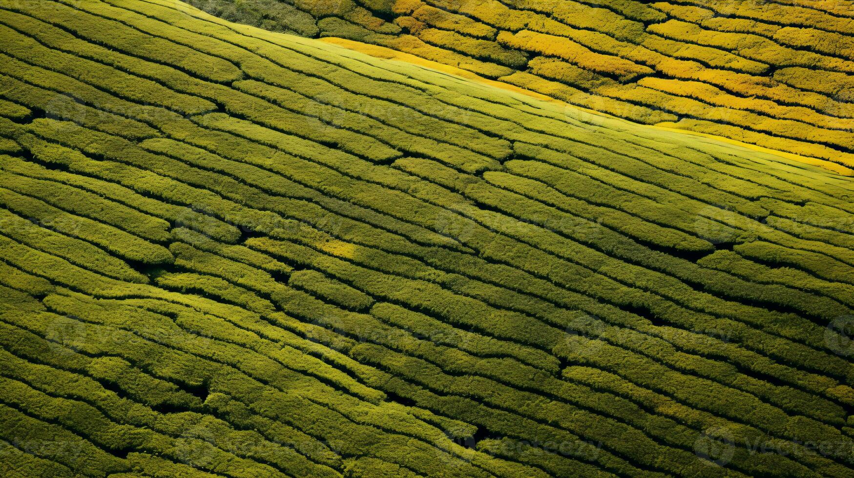 ai generado té plantación paisaje, parte superior ver textura foto