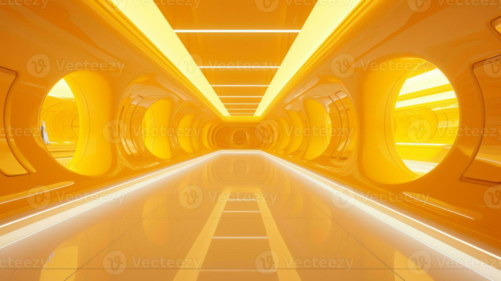 AI generated Empty yellow  tunnel. Technology futuristic background. photo