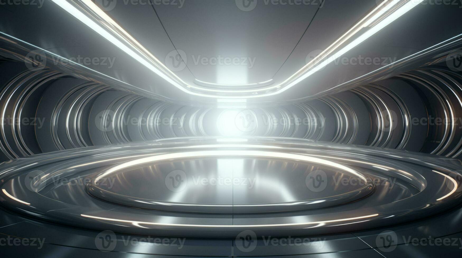 AI generated Empty silver tunnel. Technology futuristic background. photo