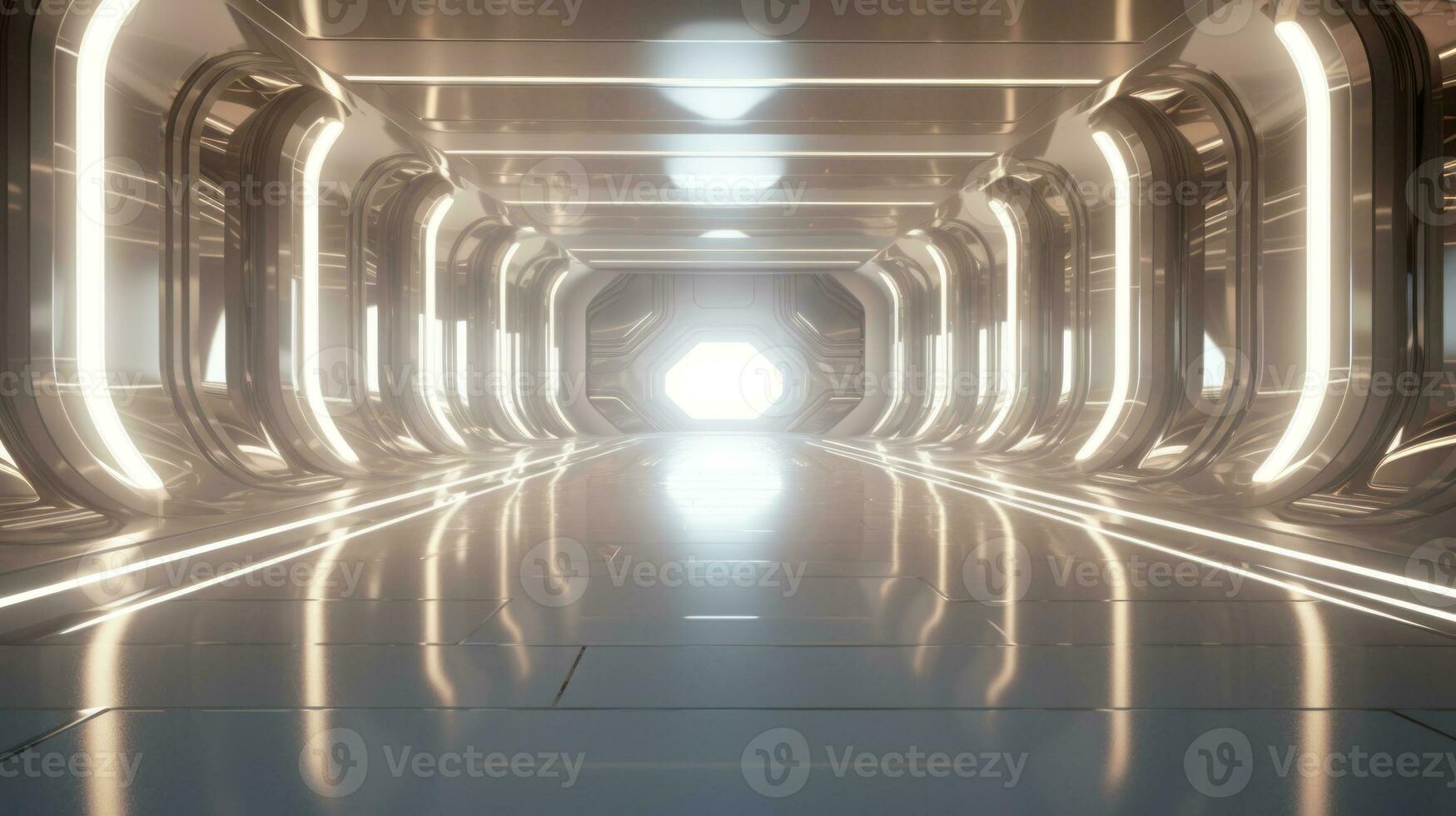 AI generated Empty silver tunnel. Technology futuristic background. photo