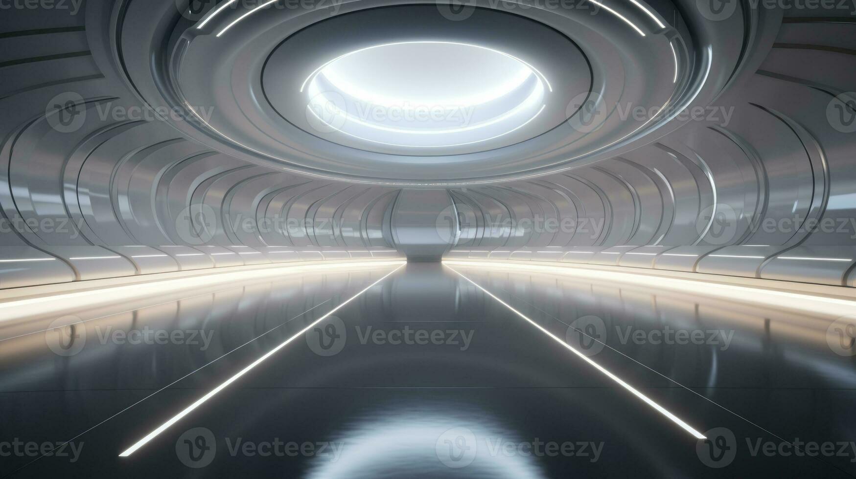 AI generated Empty silver tunnel. Technology futuristic background. photo