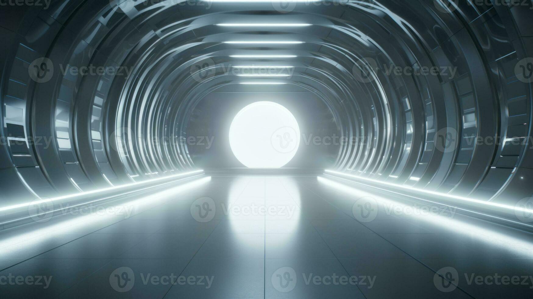 AI generated Empty silver tunnel. Technology futuristic background. photo