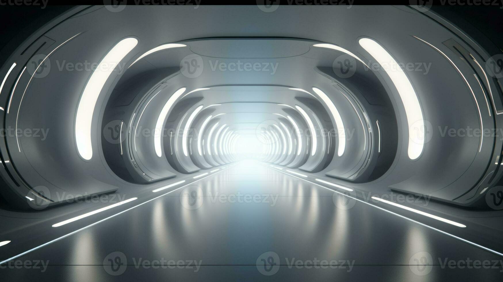 AI generated Empty silver tunnel. Technology futuristic background. photo