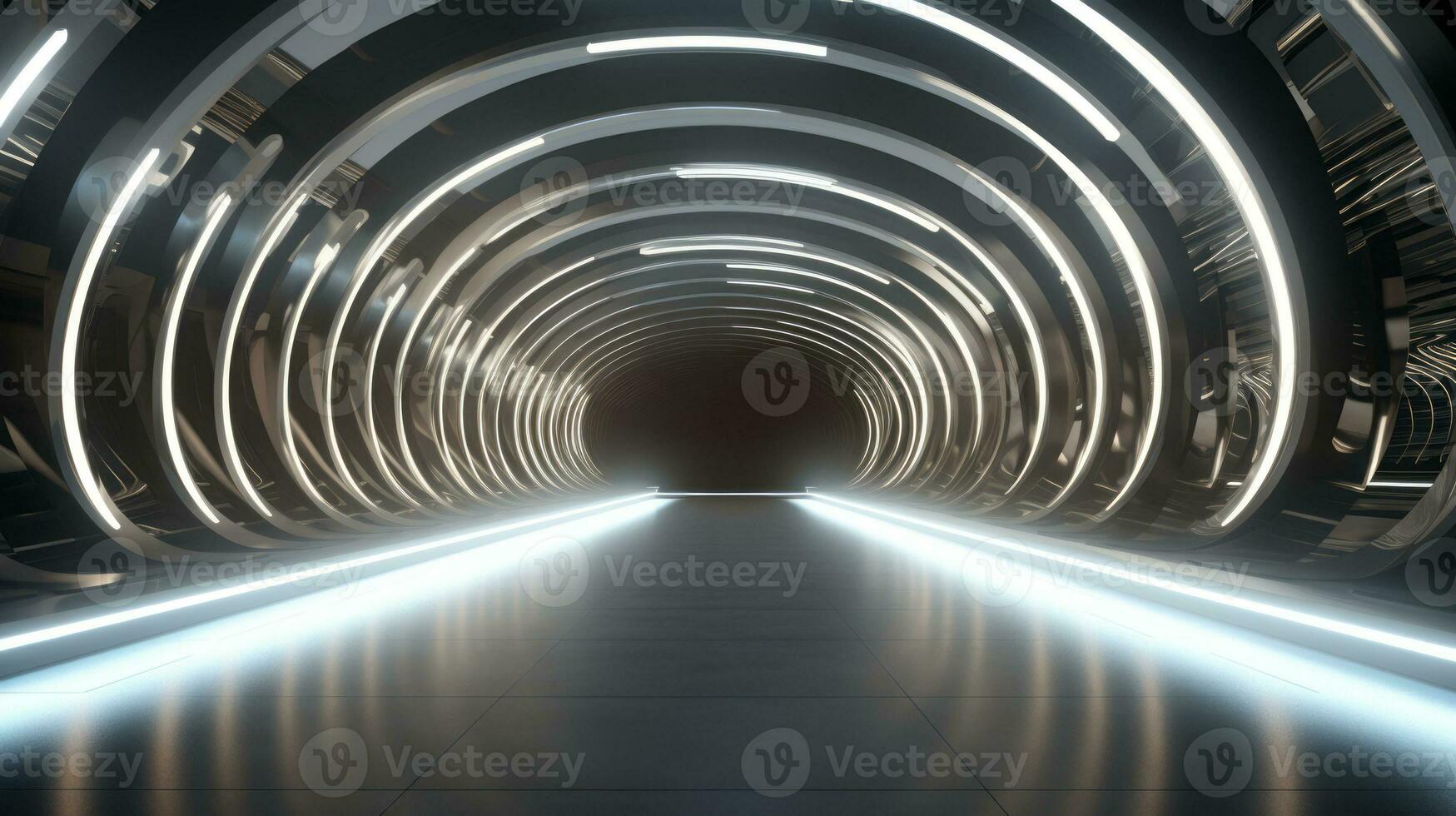 AI generated Empty silver tunnel. Technology futuristic background. photo