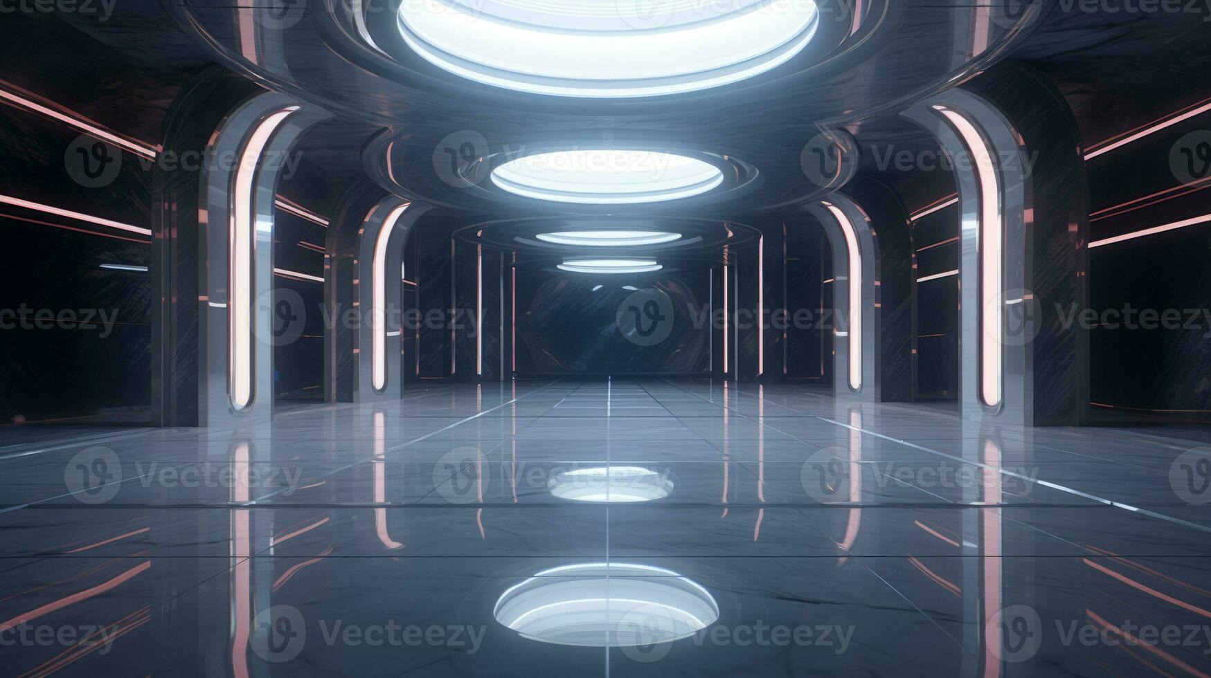 AI generated Empty marble futuristic tunnel. Technology Design. photo