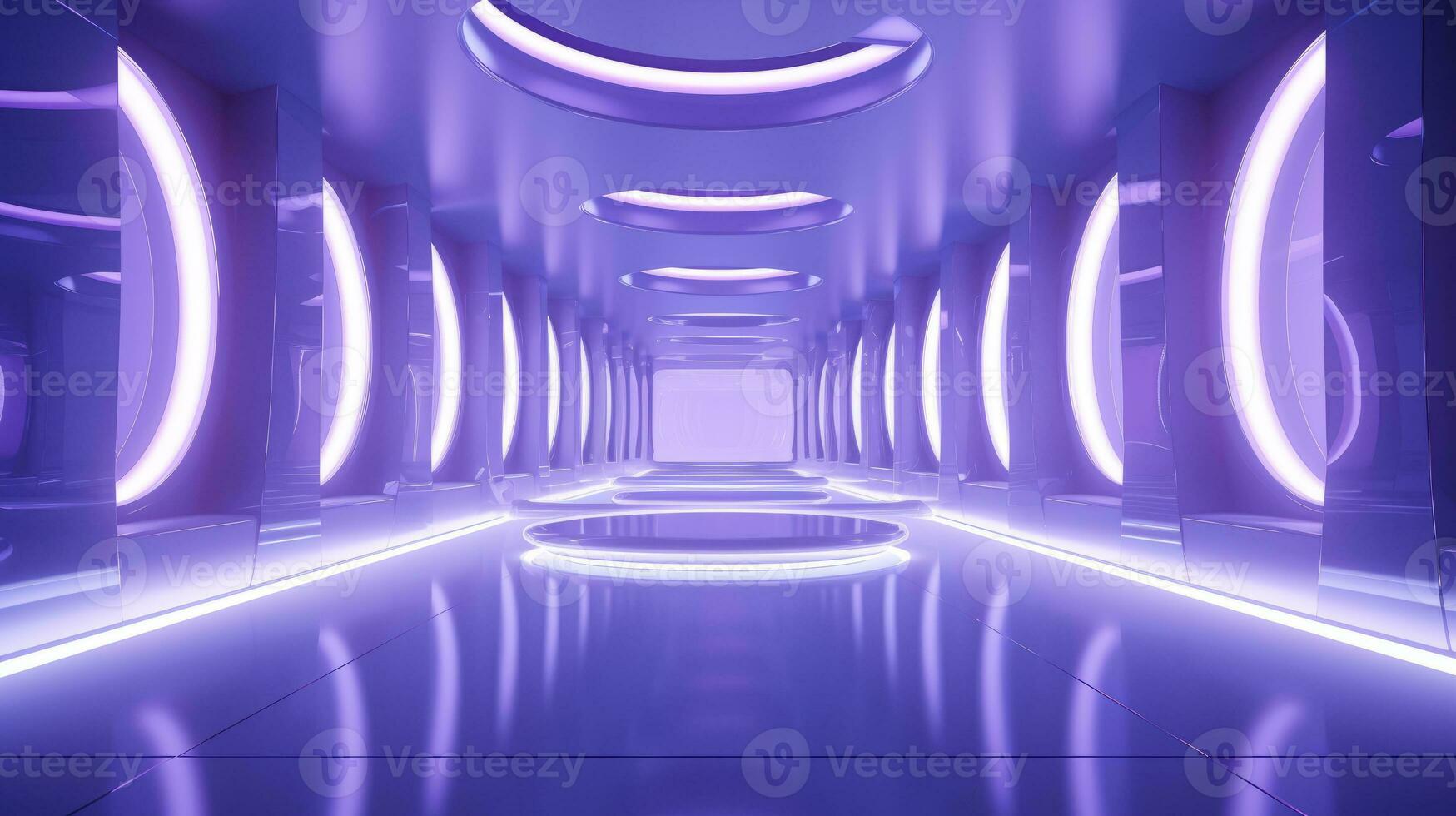 AI generated Empty purple  tunnel. Technology futuristic background. photo