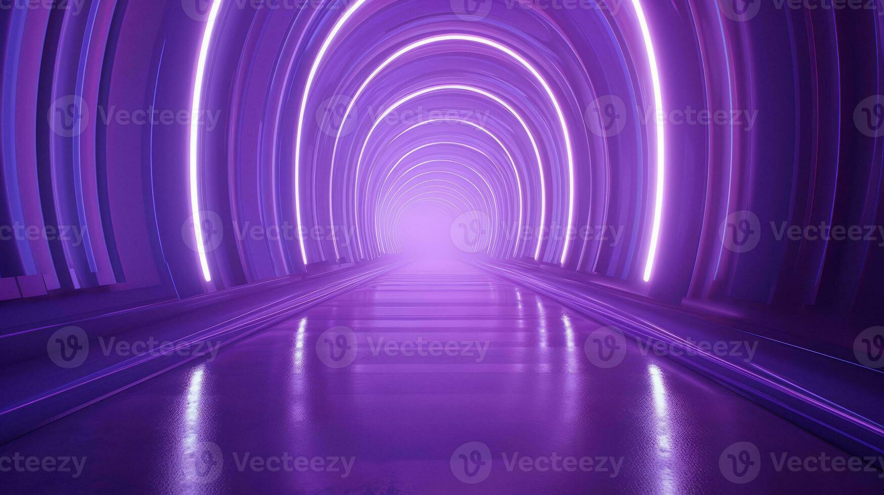 AI generated Empty purple  tunnel. Technology futuristic background. photo