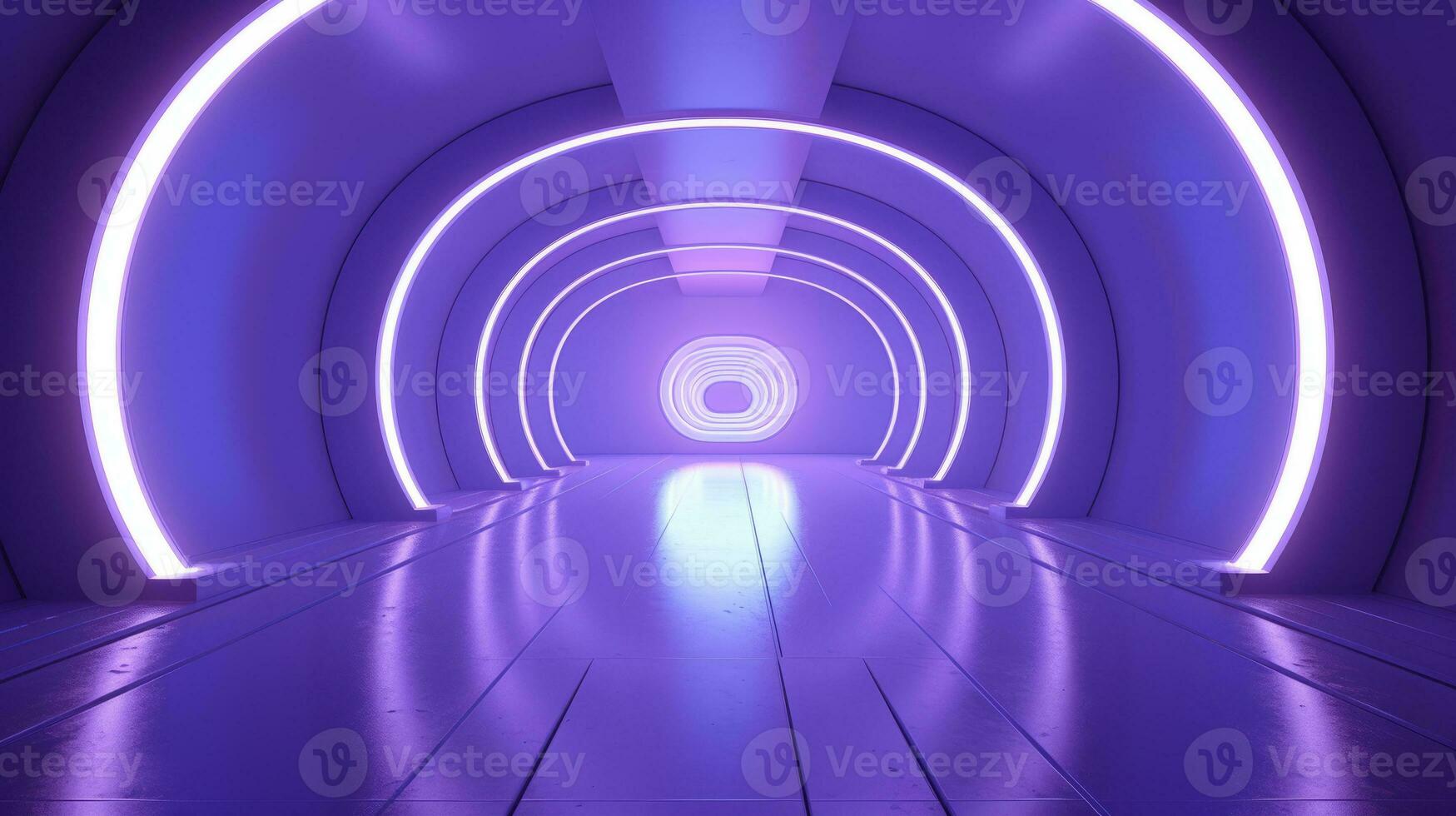 AI generated Empty purple  tunnel. Technology futuristic background. photo