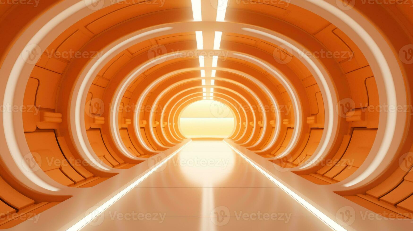AI generated Empty orange futuristic tunnel. Technology Design. photo