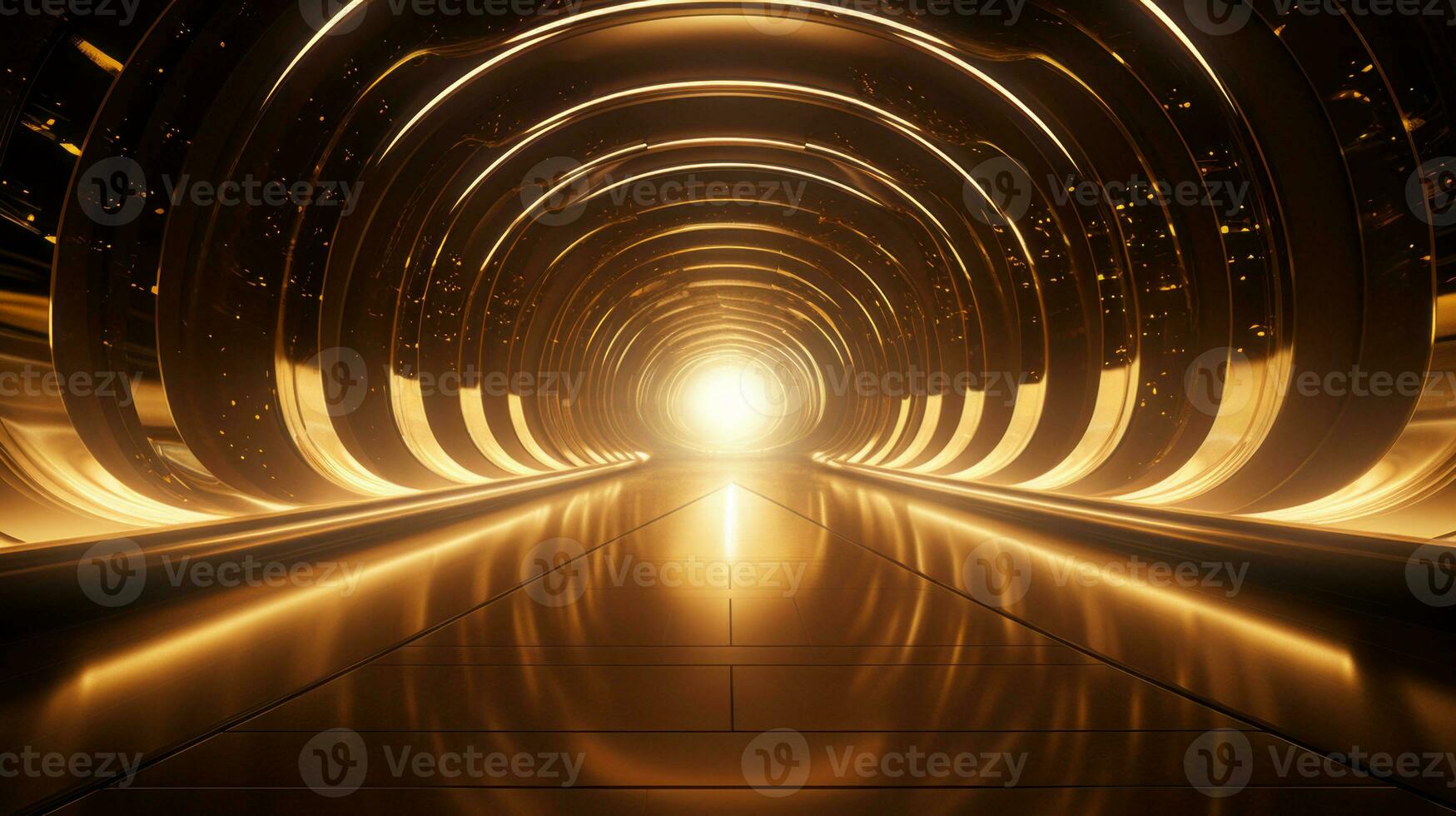 AI generated Empty gold futuristic tunnel. Technology Design. photo