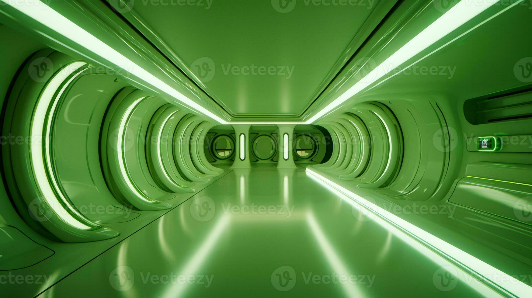 AI generated Empty green futuristic tunnel. Technology Design. photo