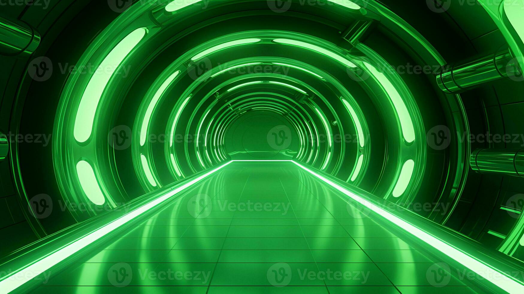 AI generated Empty green futuristic tunnel. Technology Design. photo