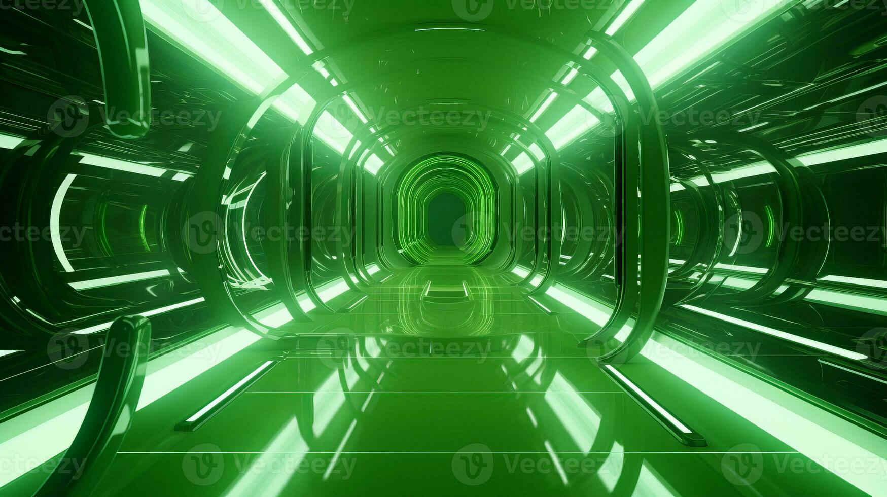 AI generated Empty green futuristic tunnel. Technology Design. photo