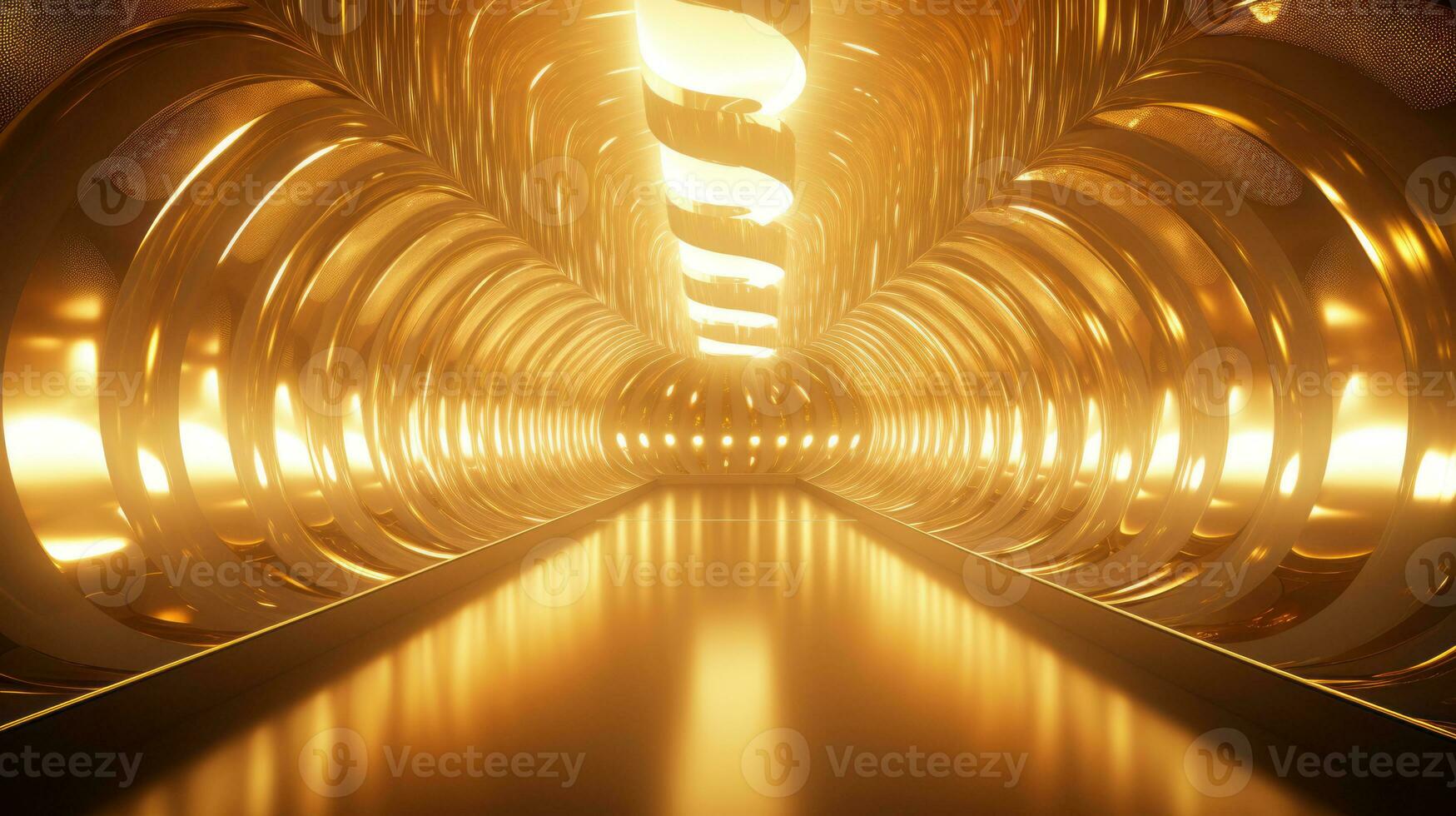 AI generated Empty gold futuristic tunnel. Technology Design. photo