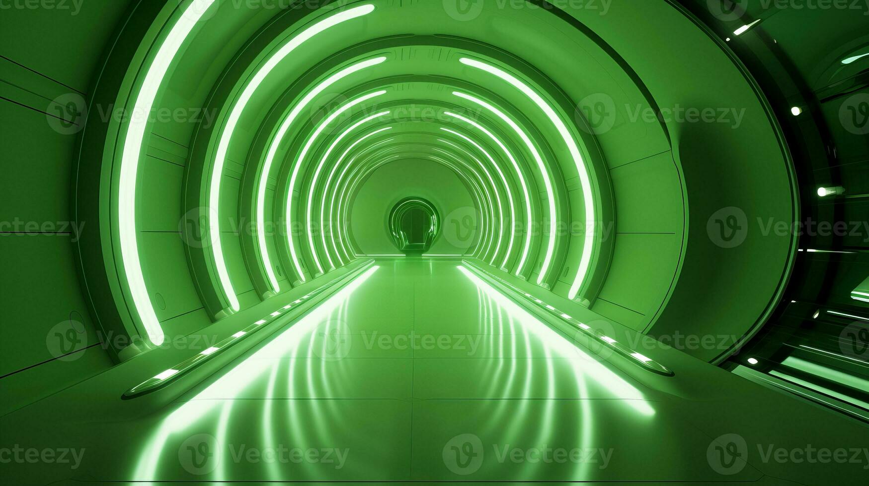 AI generated Empty green futuristic tunnel. Technology Design. photo