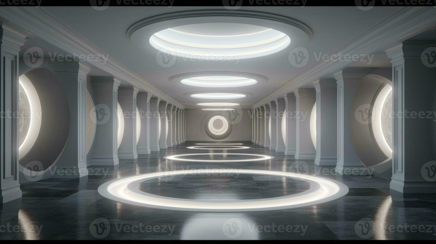 AI generated Empty marble futuristic tunnel. Technology Design. photo
