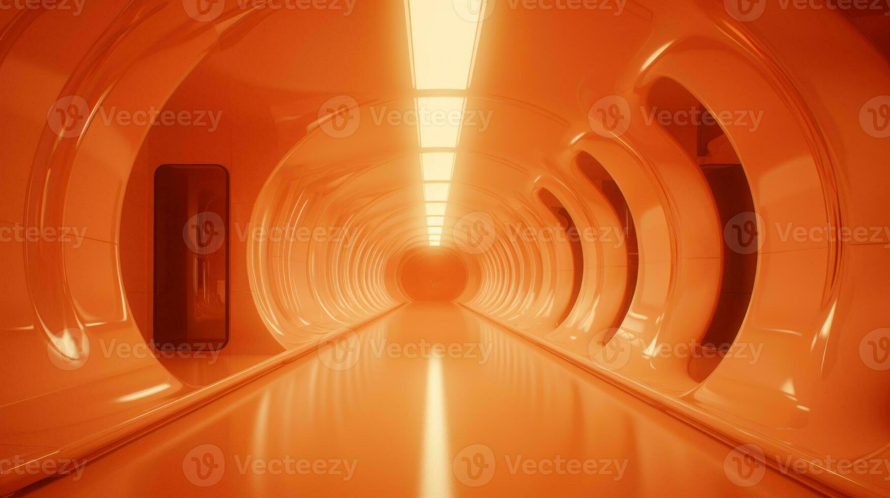 AI generated Empty orange futuristic tunnel. Technology Design. photo