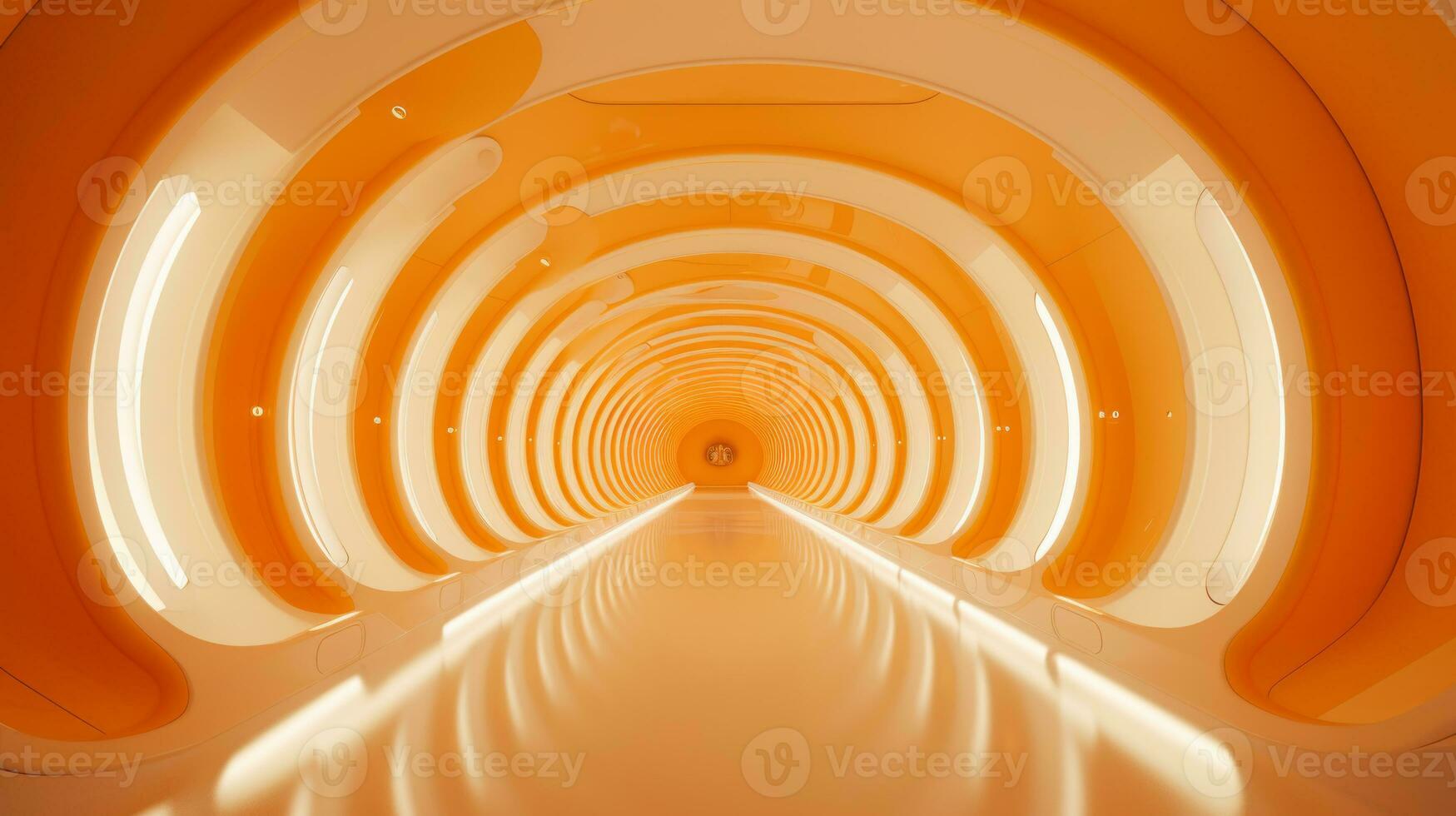 AI generated Empty orange futuristic tunnel. Technology Design. photo