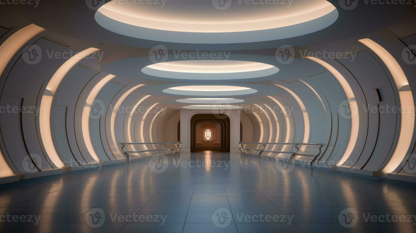 AI generated Empty marble futuristic tunnel. Technology Design. photo